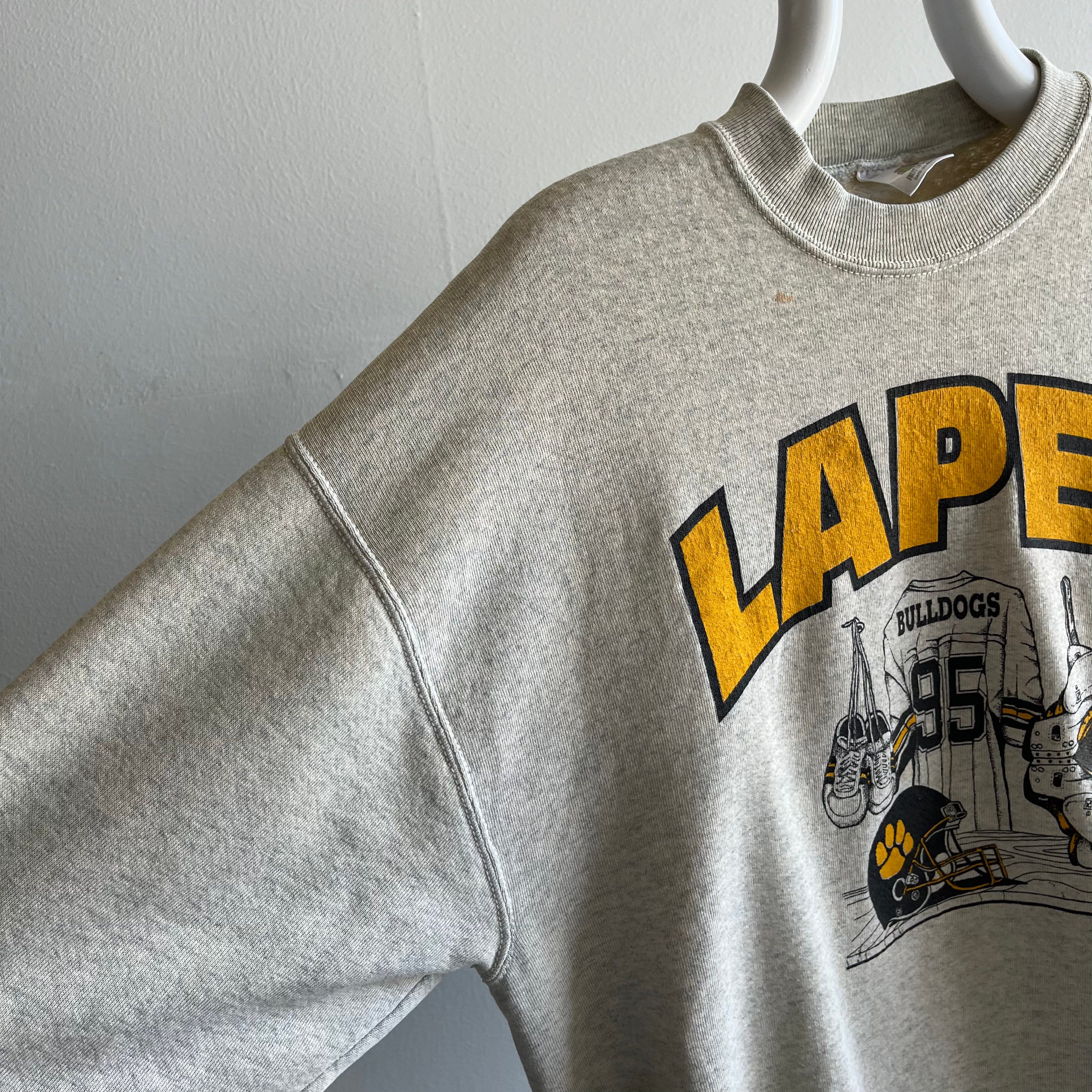 1980s Lapel Bulldogs Epically Age Stained to Ecru Sweatshirt
