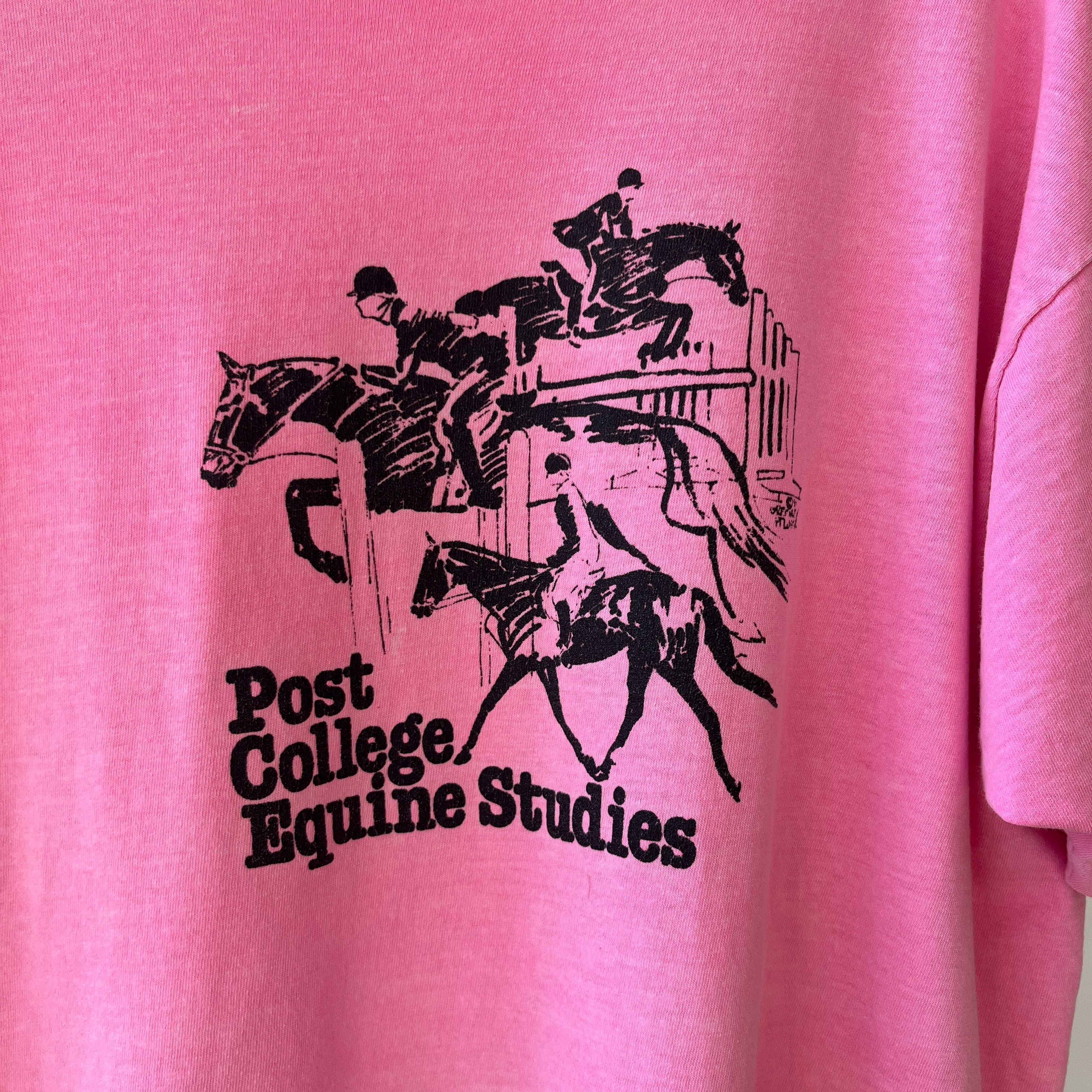 1980s Bright Pink Post College Equine Studies T Shirt