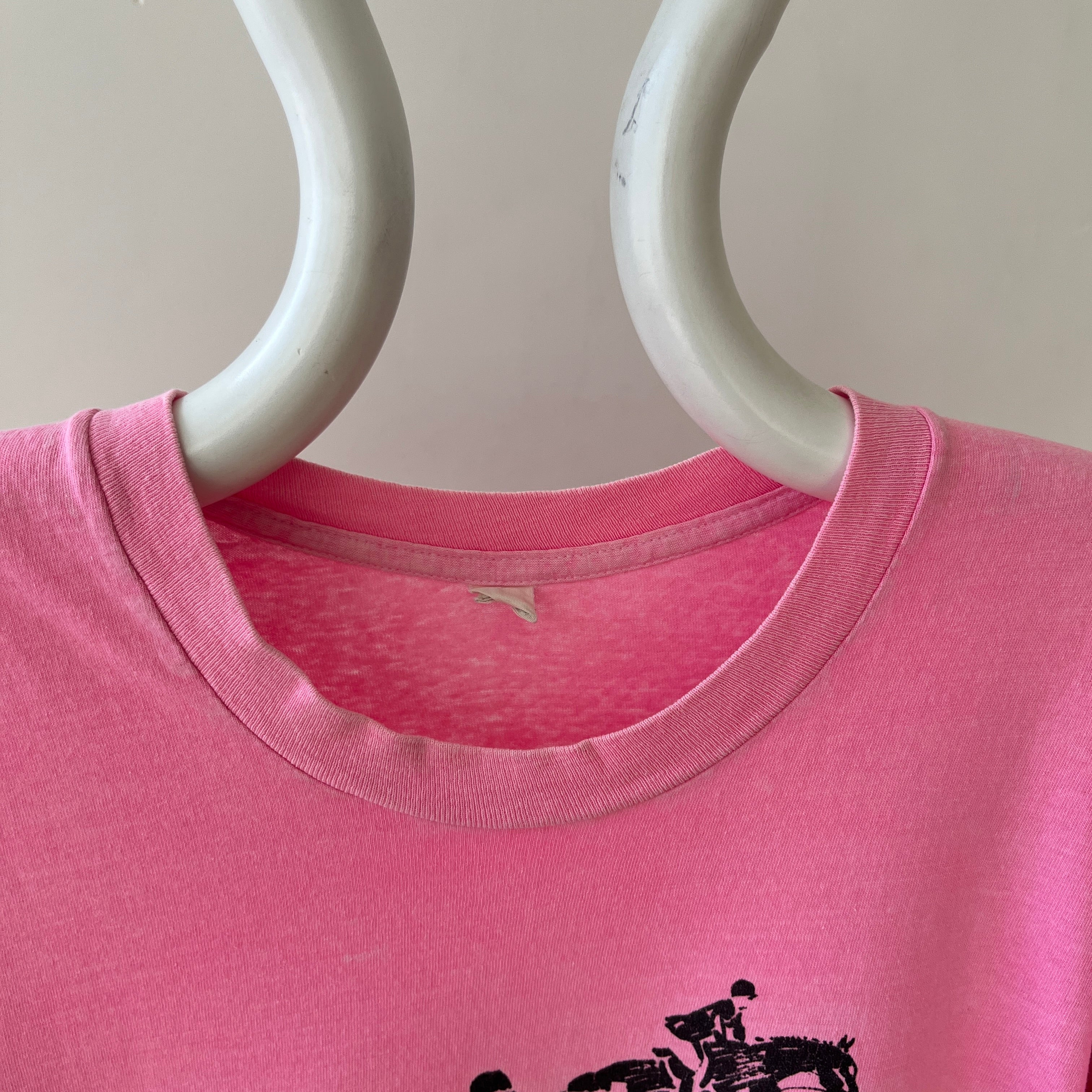 1980s Bright Pink Post College Equine Studies T Shirt