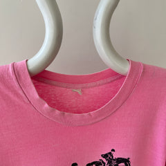 1980s Bright Pink Post College Equine Studies T Shirt