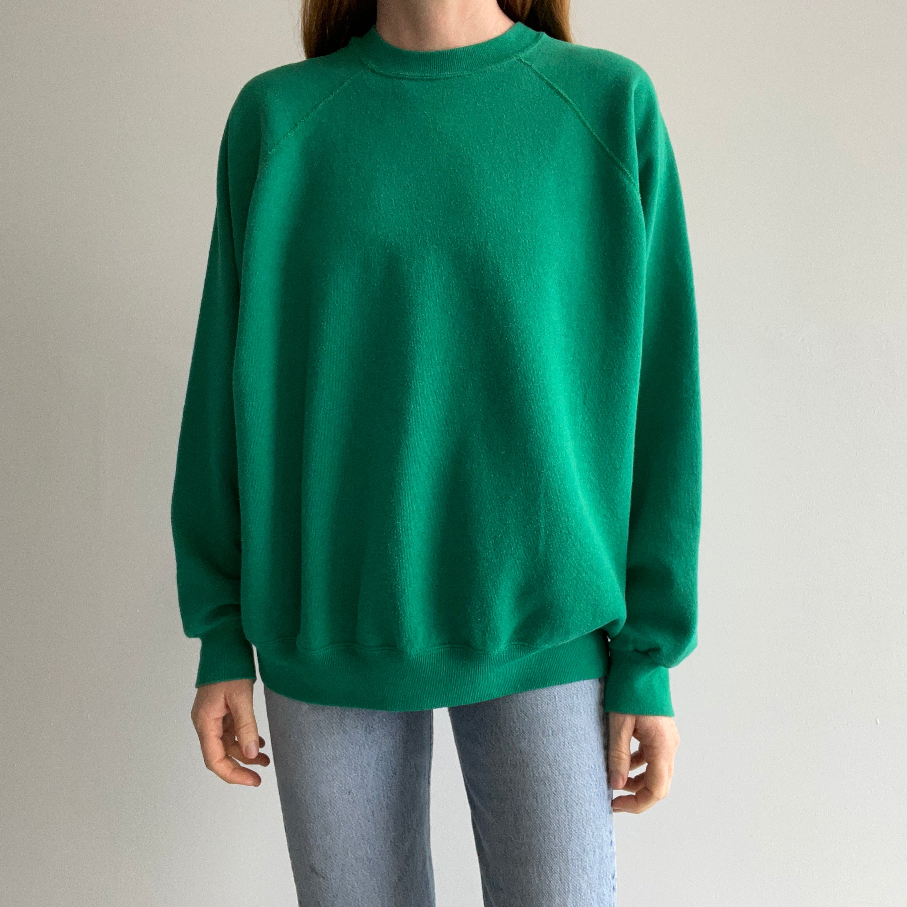 1990s Tultex Blank Green Raglan Sweatshirt