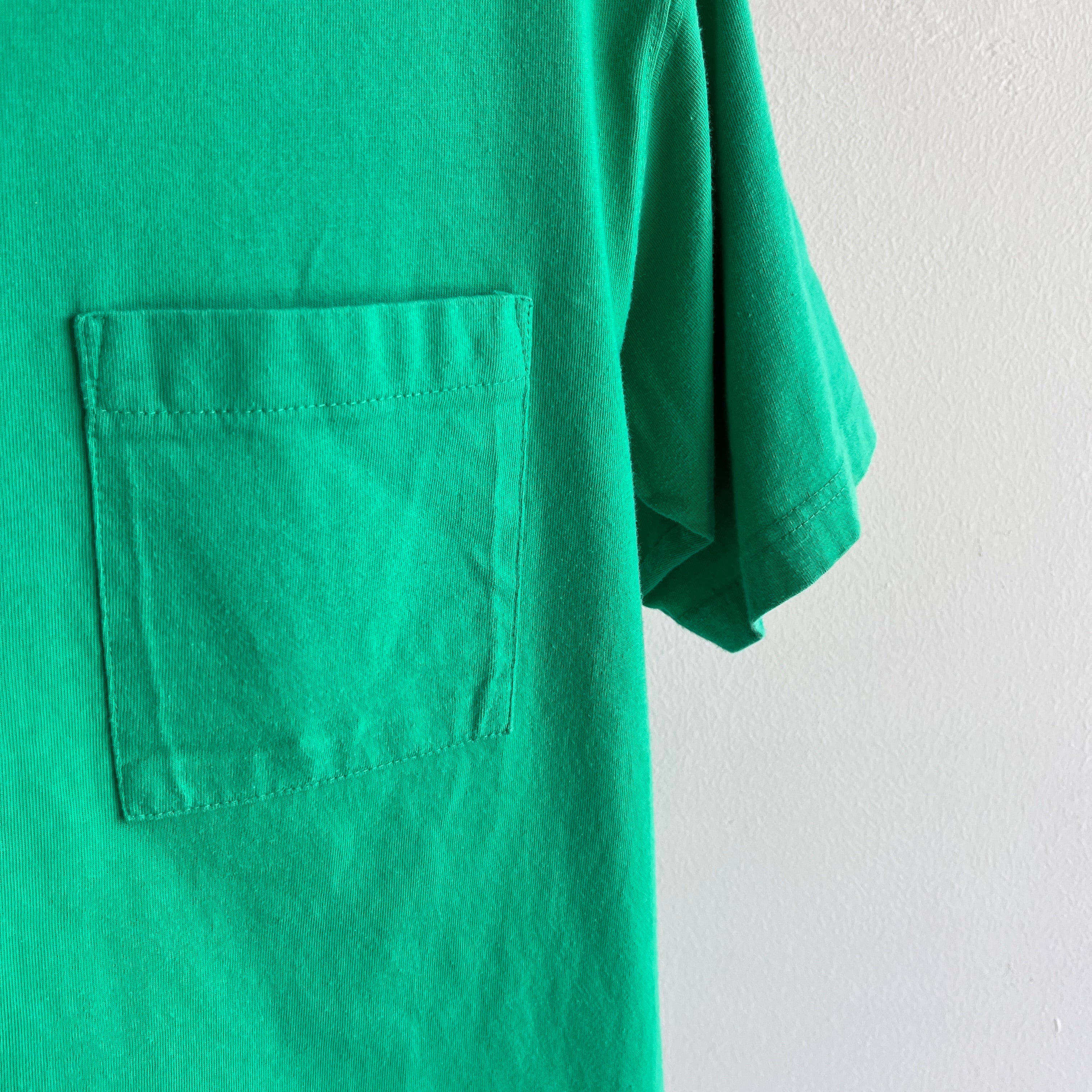 1990s Eddie Bauer Pocket Grass Green Super Soft Cotton T-shirt