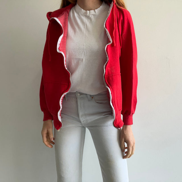 1980s Bright Red Zip Up Hoodie