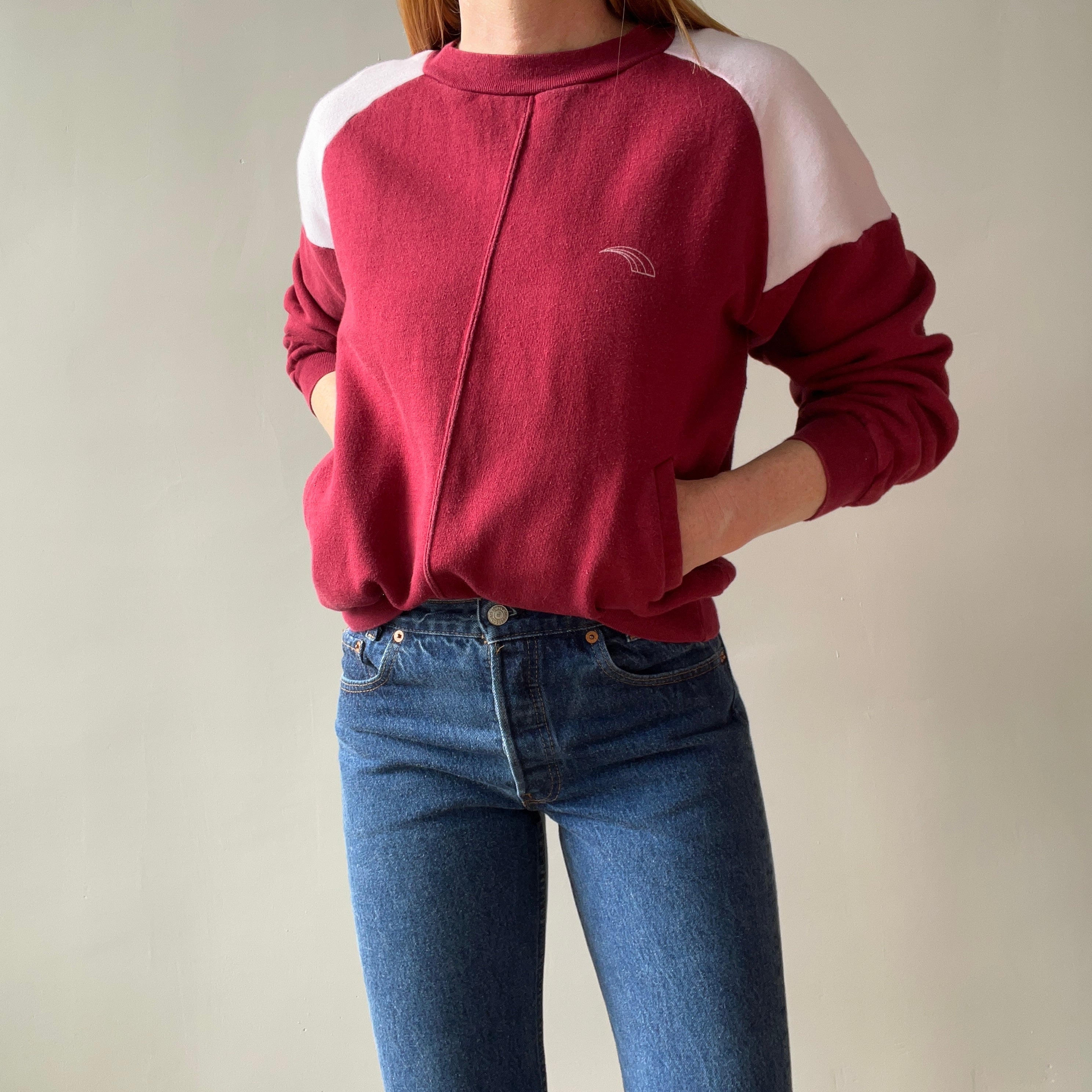 1980s Two Tone Super Cool Sweatshirt with Pockets!!