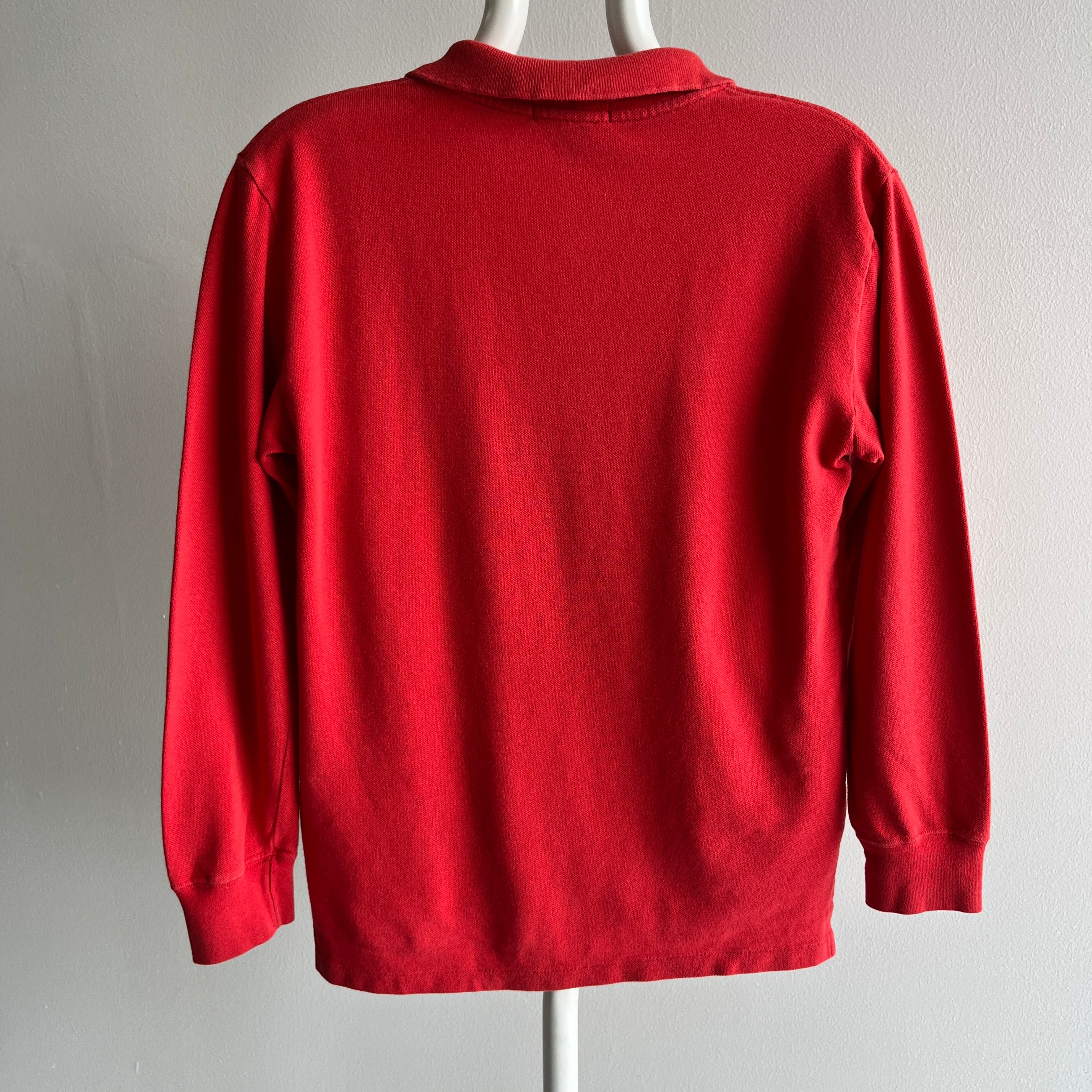 1980s Smaller Faded Red Ralph Lauren Long Sleeve Polo Shirt