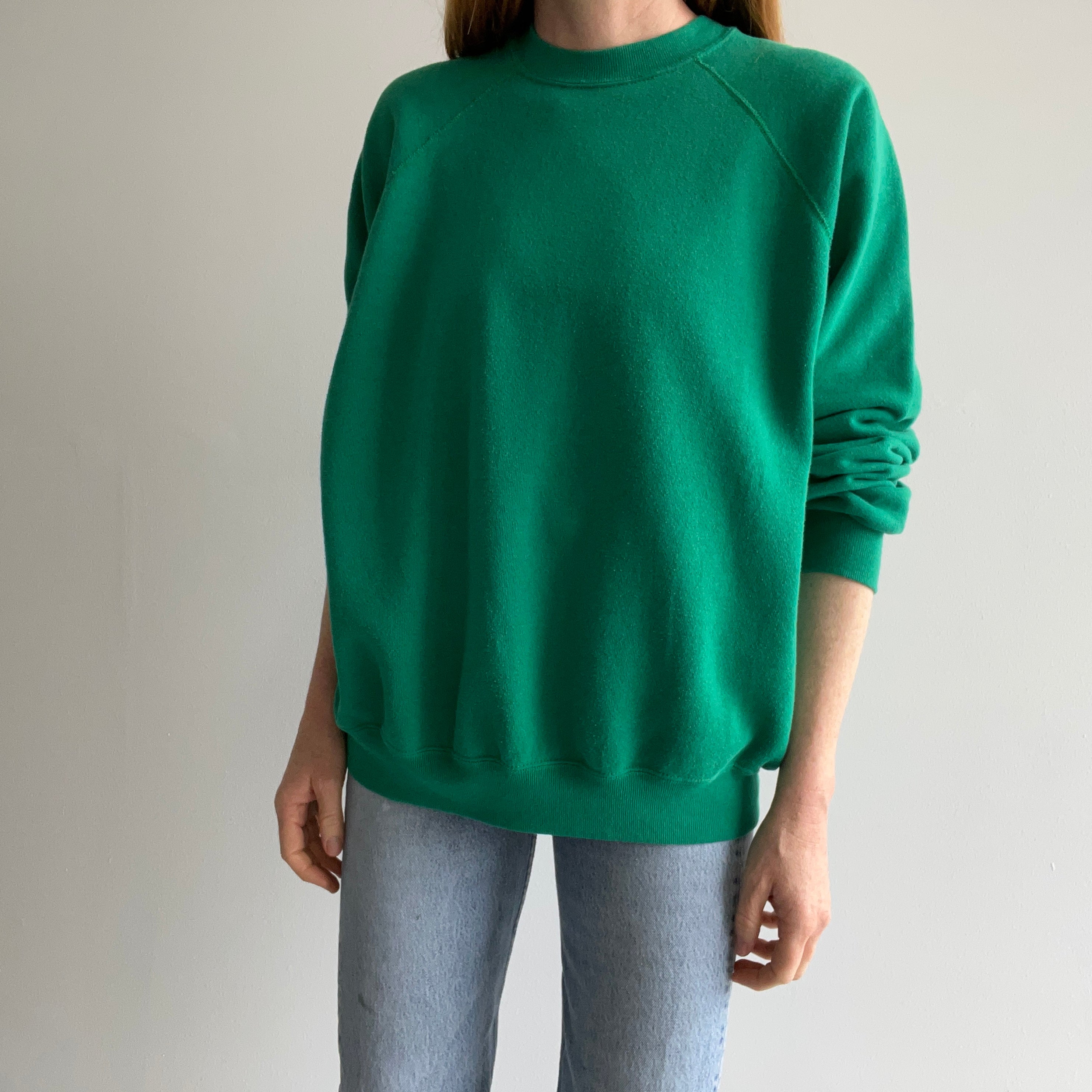 1990s Tultex Blank Green Raglan Sweatshirt