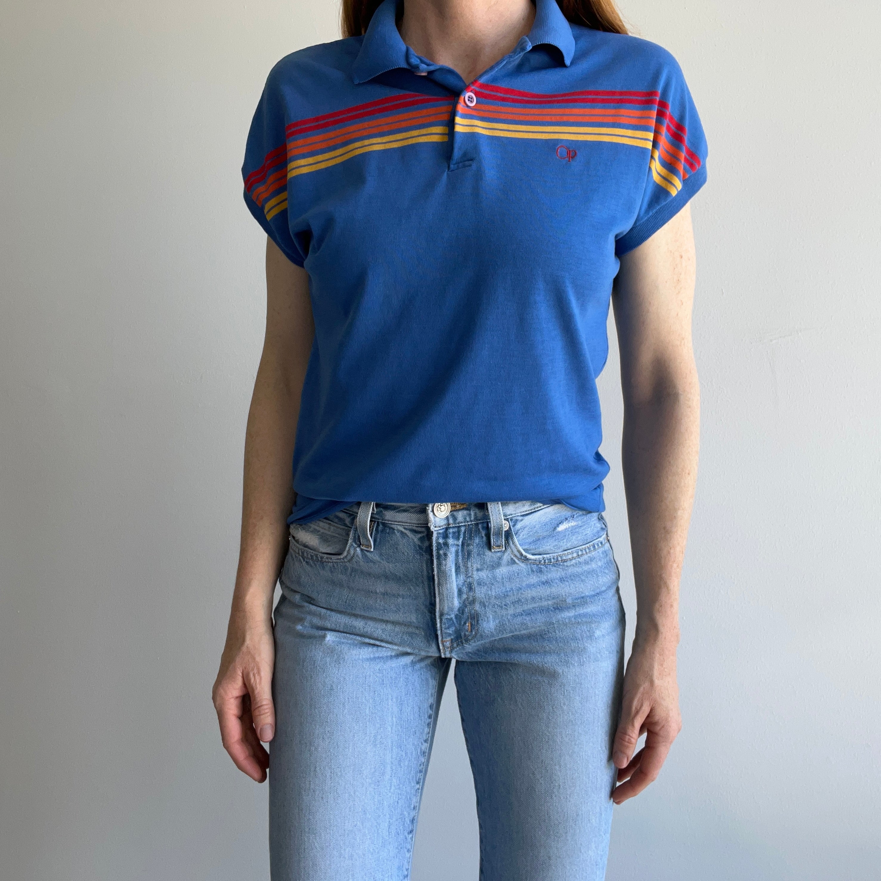 1980s Ocean Pacific Rare Drop Sleeve Striped Super Soft Polo  - YES