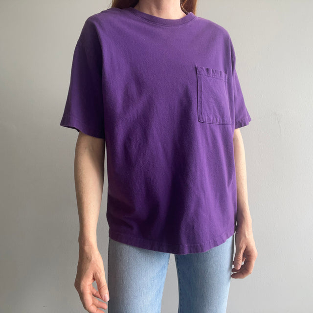 1980/90s Purple Pocket T-Shirt with Shoulder Pads - Yes Indeed!