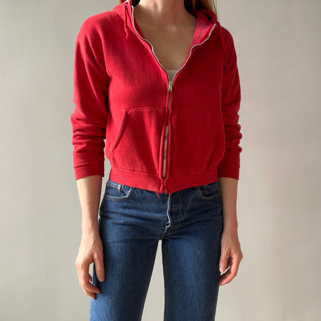 1970s Mostly Cotton (All?) Sweet Red Zip Up Hoodie - Personal Collection Piece