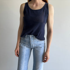 1980s Sun Faded in the Coolest Way Navy Ribbed Tank Top