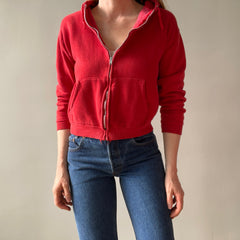 1970s Mostly Cotton (All?) Sweet Red Zip Up Hoodie - Personal Collection Piece