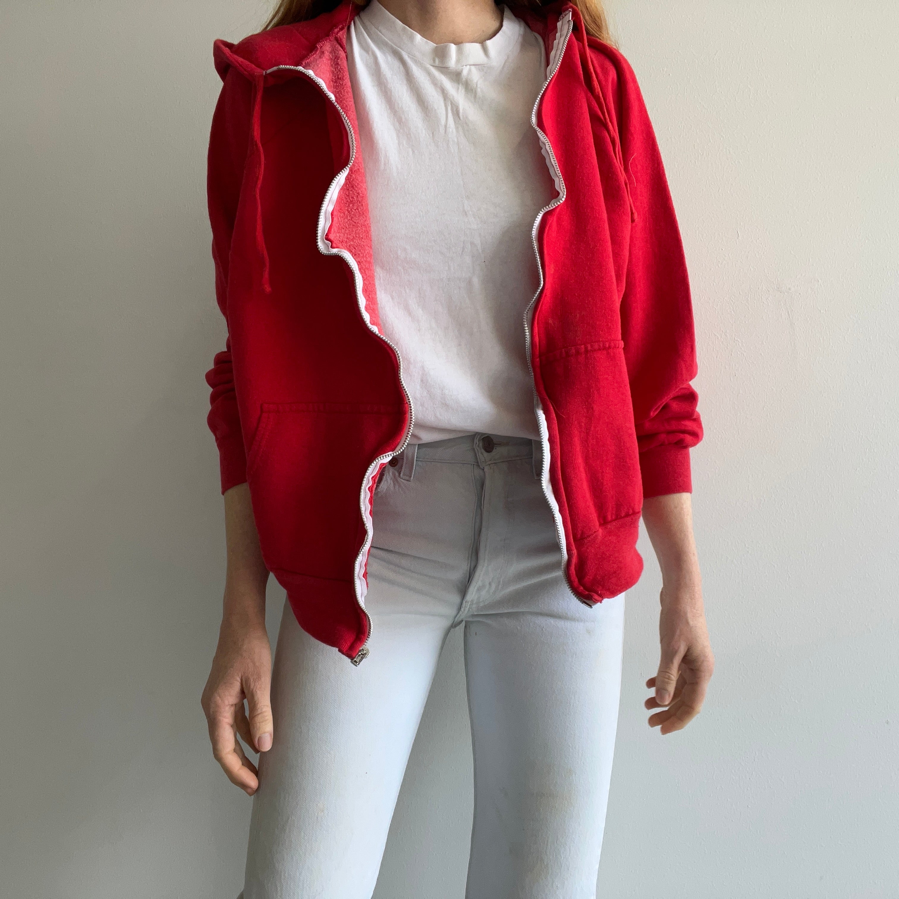 1980s Bright Red Zip Up Hoodie