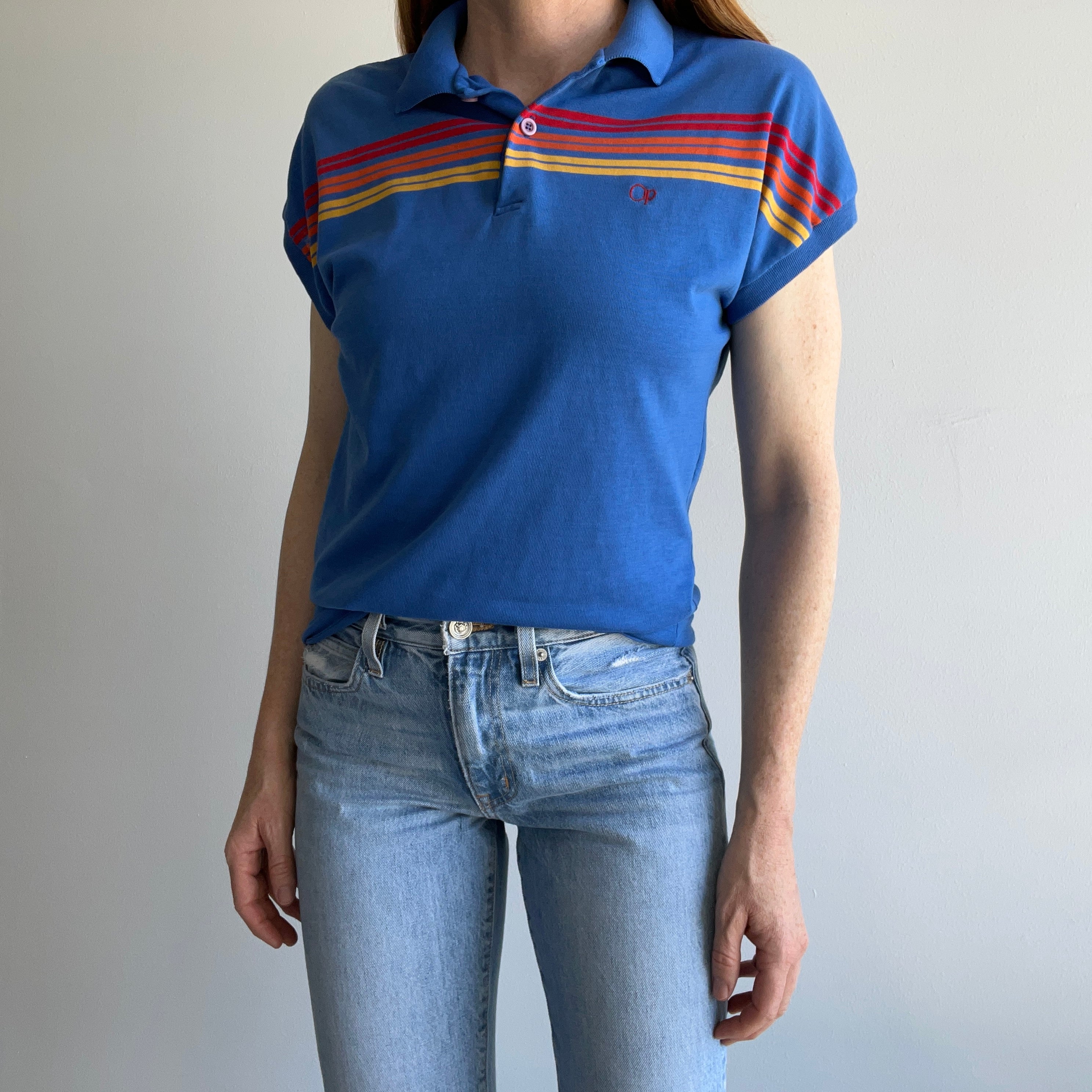 1980s Ocean Pacific Rare Drop Sleeve Striped Super Soft Polo  - YES