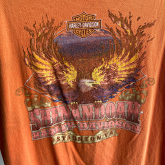 2000s Faded Orange Harley Pocket T-Shirt - Front and Back