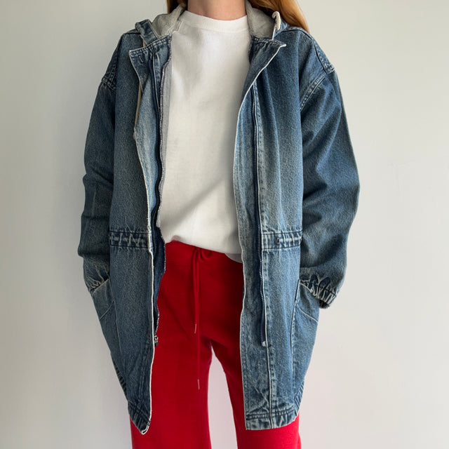 1980s Osh Kosh USA Made Denim Hoodie Trench with Wear and Tear