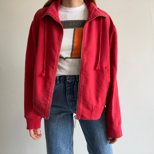 1990s Faded DKNY 100% Cotton Zip Up Mock Neck Sweatshirt