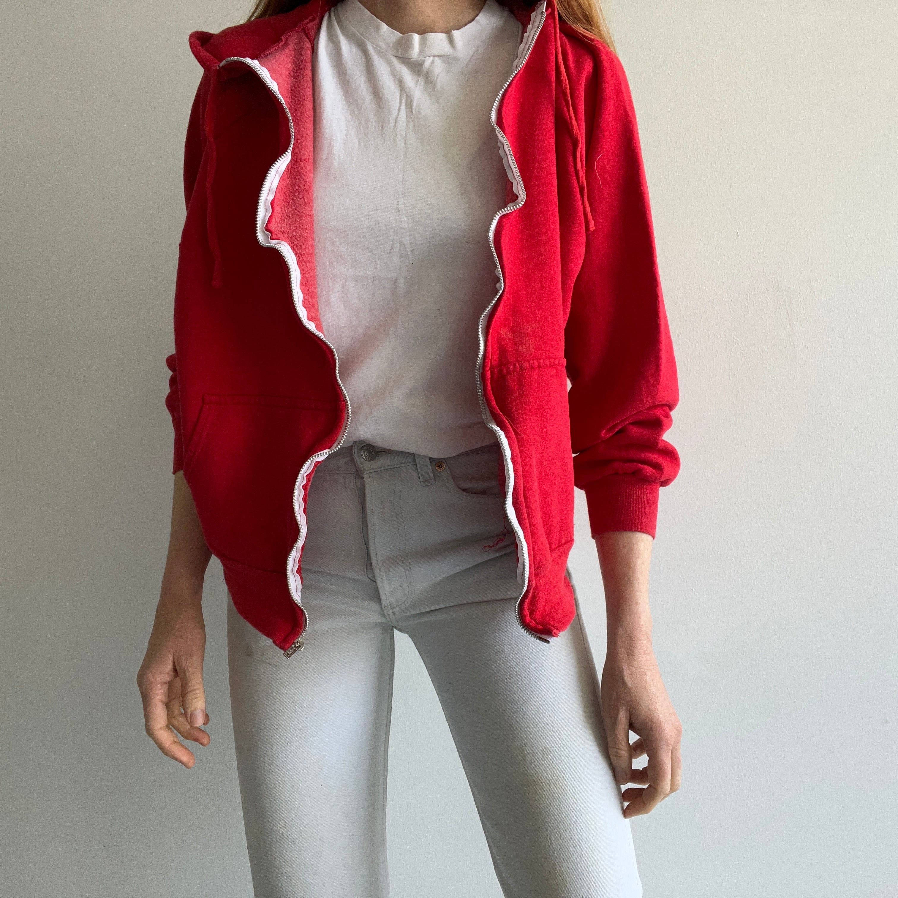 1980s Bright Red Zip Up Hoodie