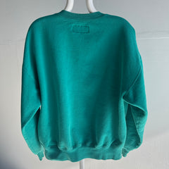 1990s Russell Brand Mostly Cotton Faded Green Single V Structured Sweatshirt