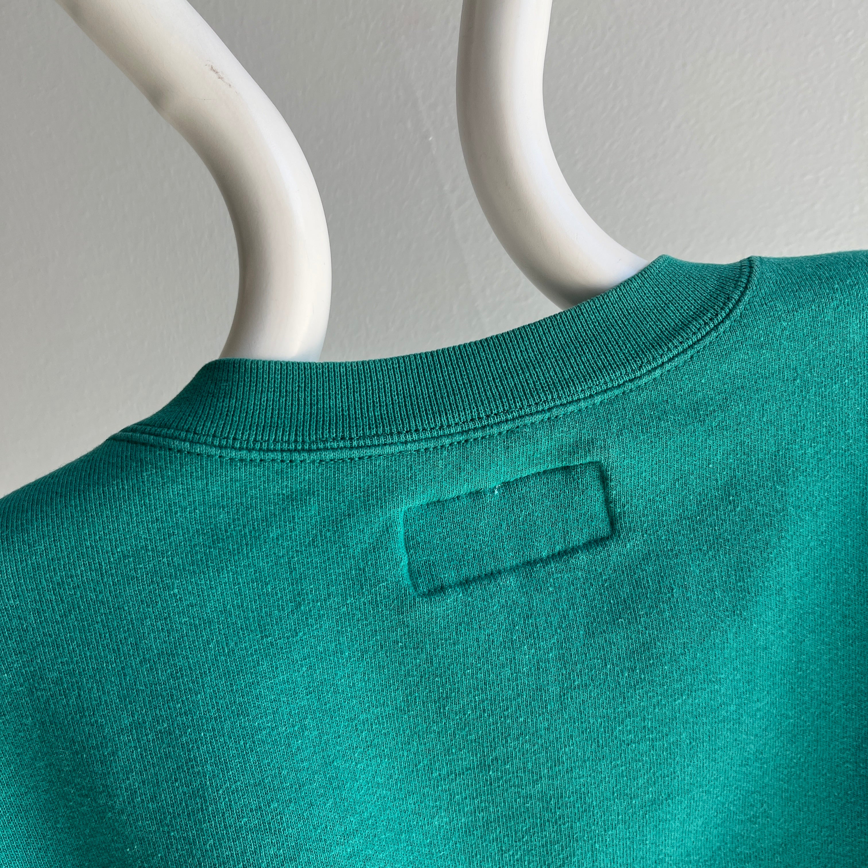 1990s Russell Brand Mostly Cotton Faded Green Single V Structured Sweatshirt