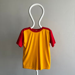 1980s Two Tone Red and Marigold Yellow Color Block T-Shirt