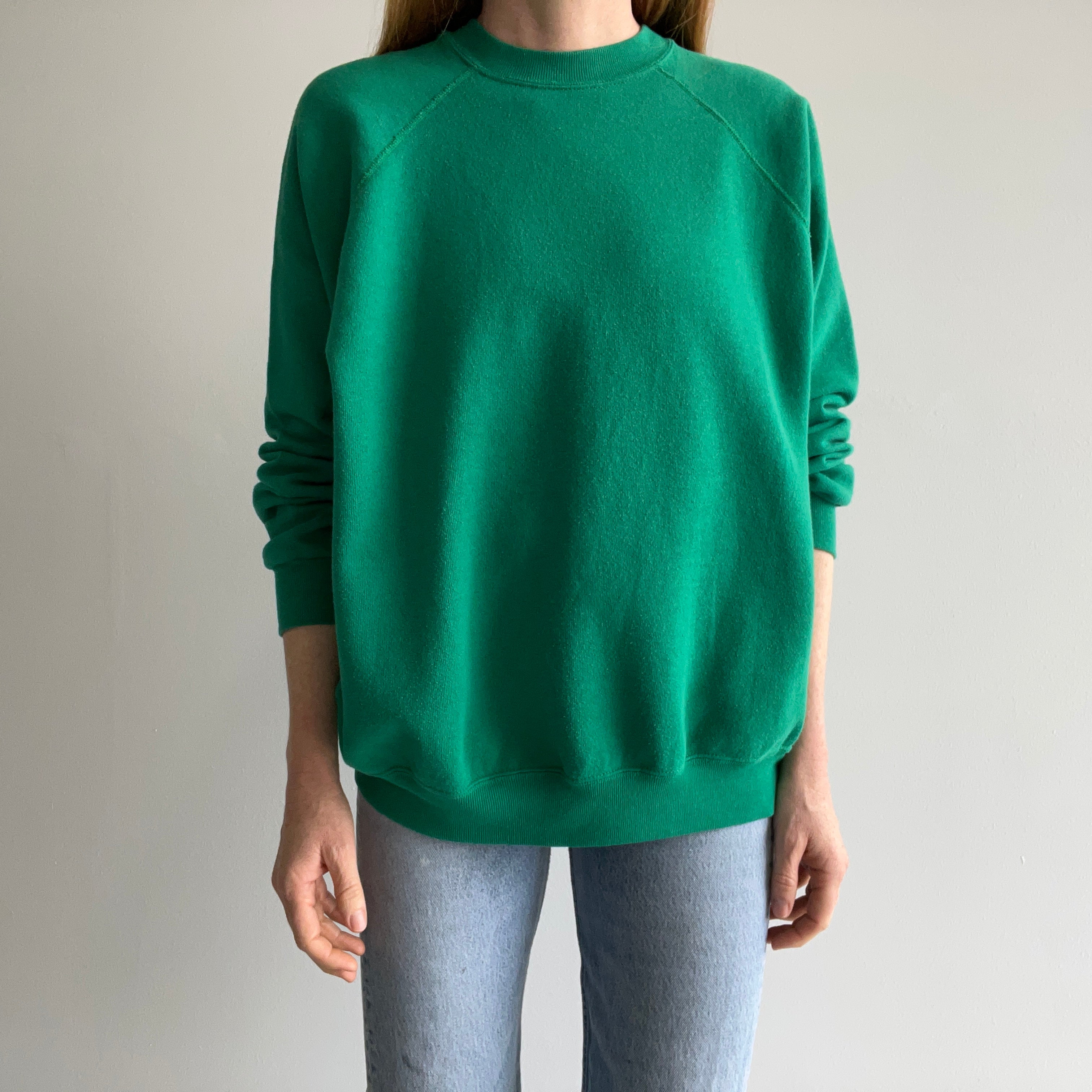 1990s Tultex Blank Green Raglan Sweatshirt