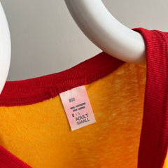 1980s Two Tone Red and Marigold Yellow Color Block T-Shirt