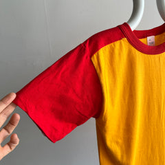 1980s Two Tone Red and Marigold Yellow Color Block T-Shirt