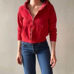 1970s Mostly Cotton (All?) Sweet Red Zip Up Hoodie - Personal Collection Piece