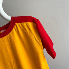 1980s Two Tone Red and Marigold Yellow Color Block T-Shirt