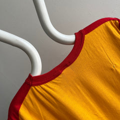 1980s Two Tone Red and Marigold Yellow Color Block T-Shirt