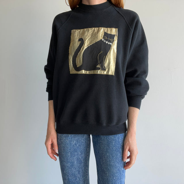 1980s Cat with a "Pearl" Necklace Sweatshirt