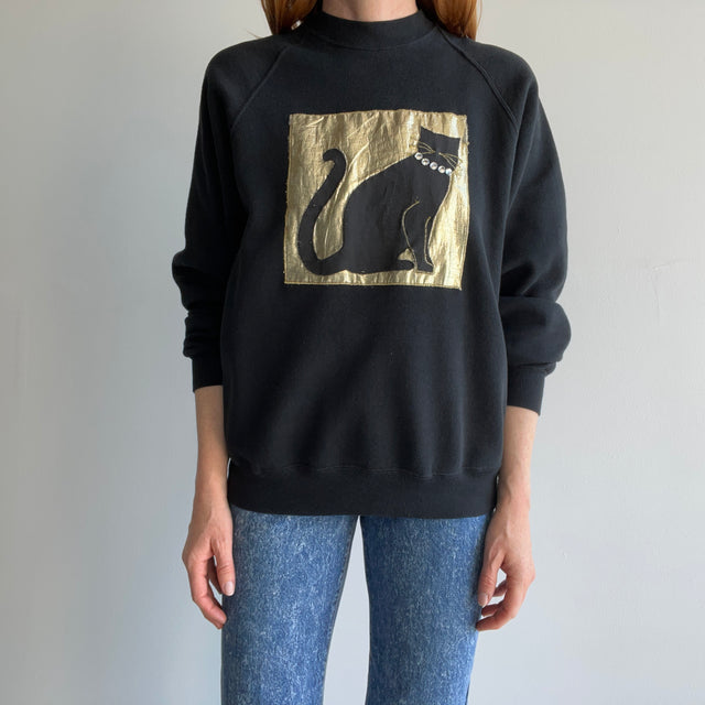 1980s Cat with a "Pearl" Necklace Sweatshirt