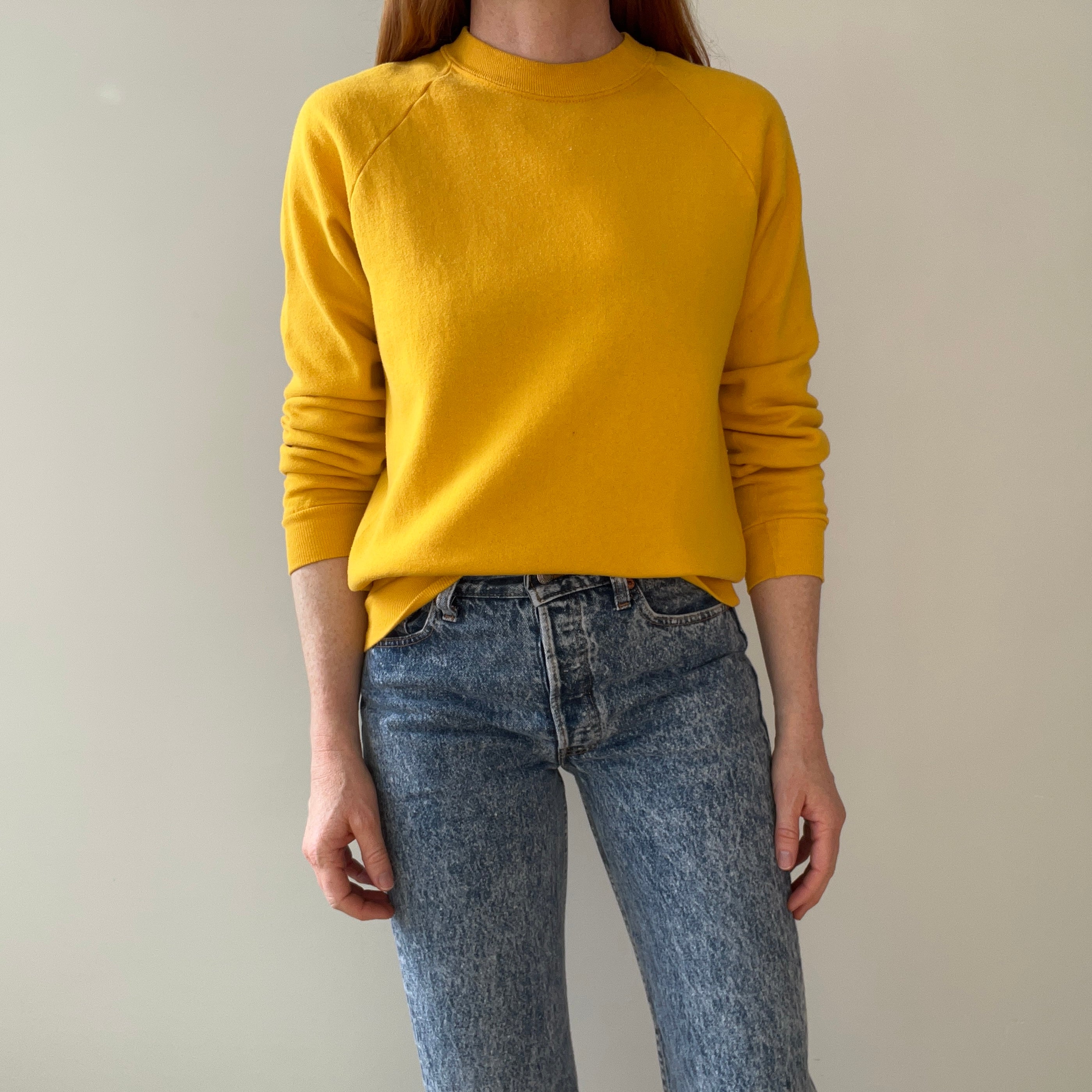 1980s Mustard/Marigold Stained Raglan Sweatshirt