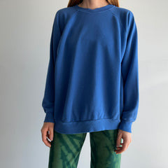 1980s Thinned Out and Slouchy Blue Raglan Sweatshirt