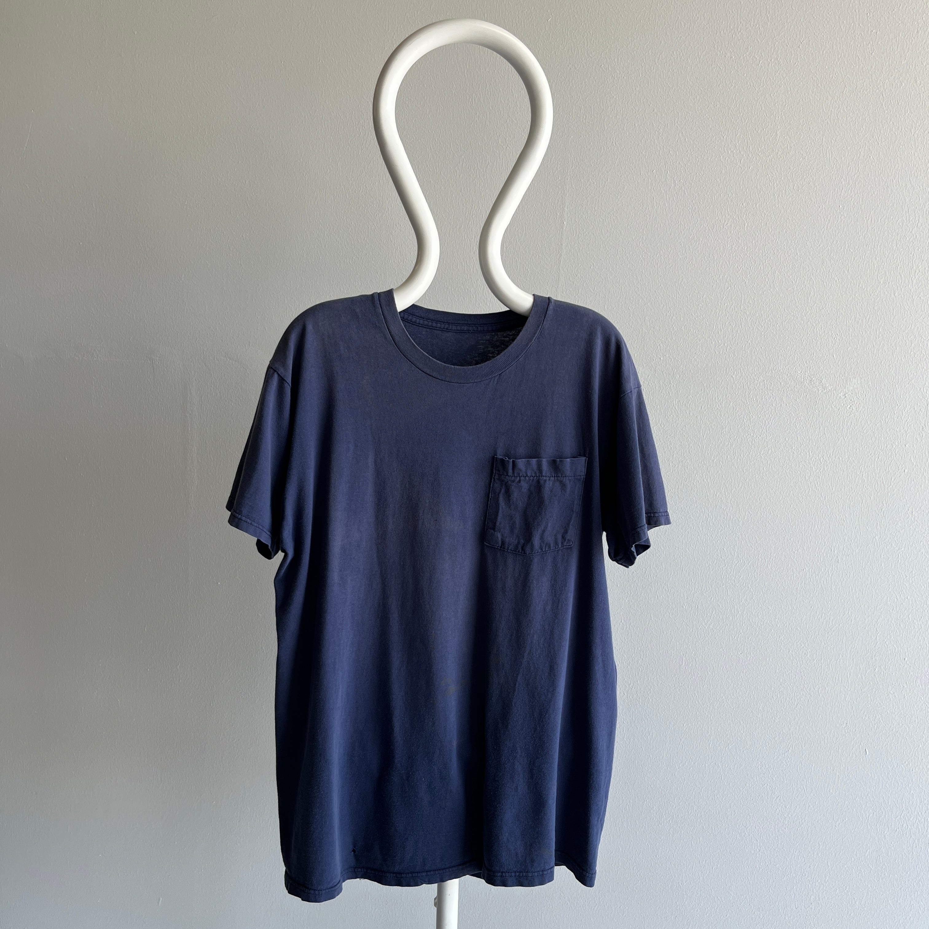 1980 Faded and Worn Navy Cotton Pocket T-Shirt