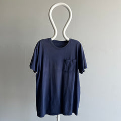 1980 Faded and Worn Navy Cotton Pocket T-Shirt