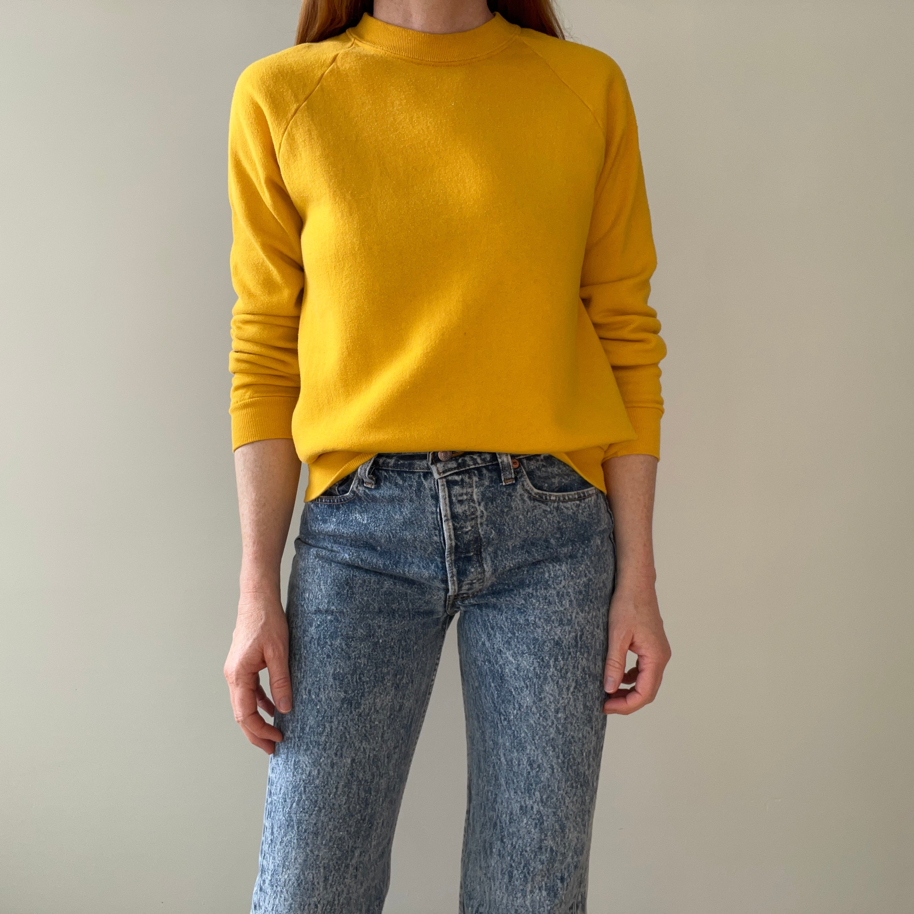 1980s Mustard/Marigold Stained Raglan Sweatshirt