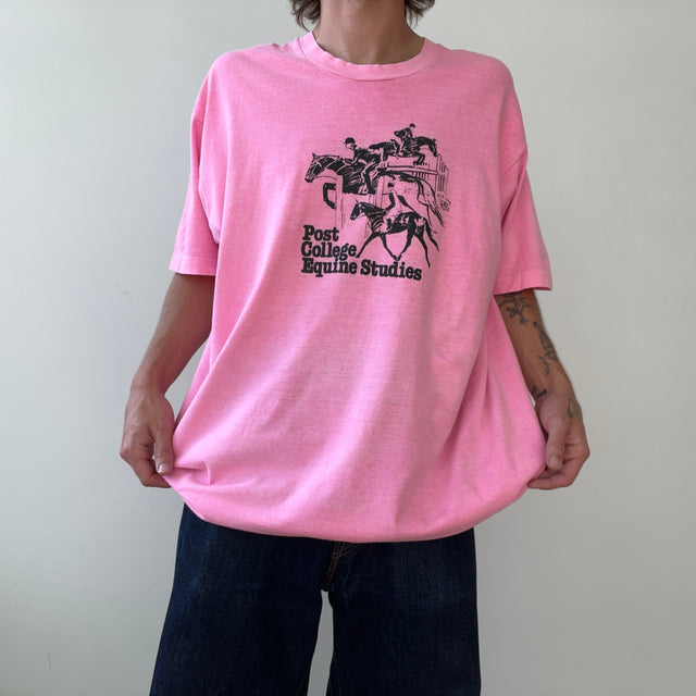 1980s Bright Pink Post College Equine Studies T Shirt