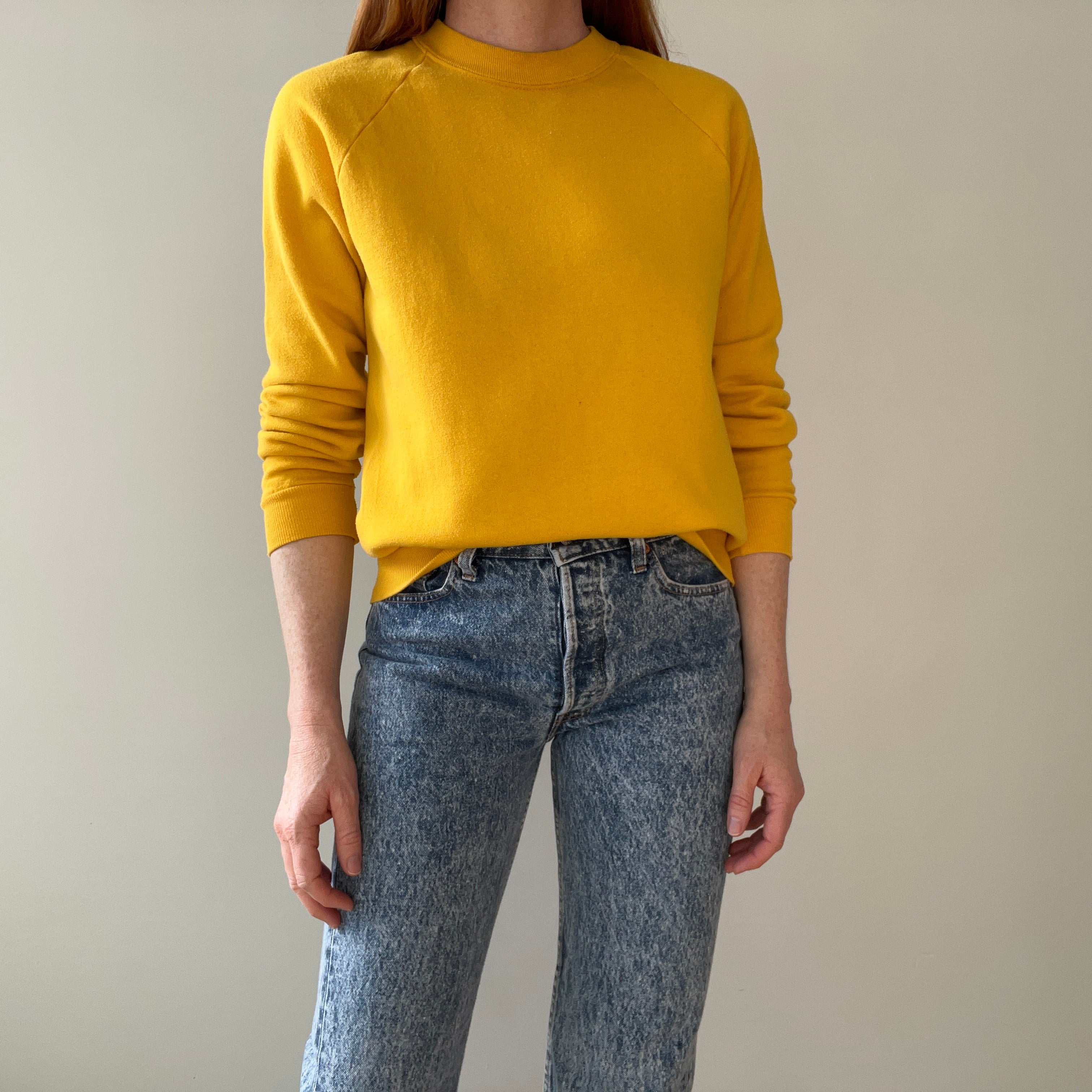 1980s Mustard/Marigold Stained Raglan Sweatshirt