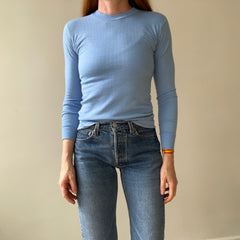 1970s Baby Blue Thermal Style Long Sleeve T Shirt