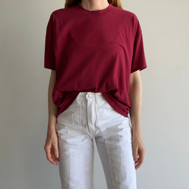 1990s Soft and Wonderfully Slouchy Merlot/Burgundy Blank Single Stitch T-Shirt