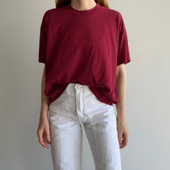 1990s Soft and Wonderfully Slouchy Merlot/Burgundy Blank Single Stitch T-Shirt