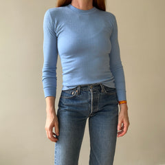 1970s Baby Blue Thermal Style Long Sleeve T Shirt