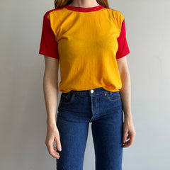 1980s Two Tone Red and Marigold Yellow Color Block T-Shirt