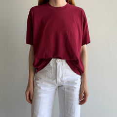 1990s Soft and Wonderfully Slouchy Merlot/Burgundy Blank Single Stitch T-Shirt