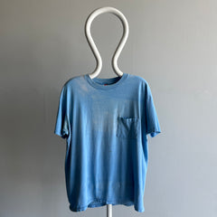 1980/90s Super Stained and Faded Baby Blue Pocket T-Shirt