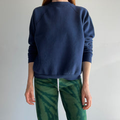 1970s Blank Navy Sweatshirt with Under Arm Gussets - Rad