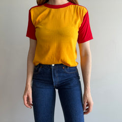 1980s Two Tone Red and Marigold Yellow Color Block T-Shirt