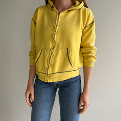 1970s Mostly Cotton Zip Up Hoodie with Navy Contrast Stitching