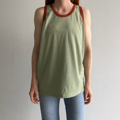 1970s Faded Jade with Rust Trim Tank Top !!!